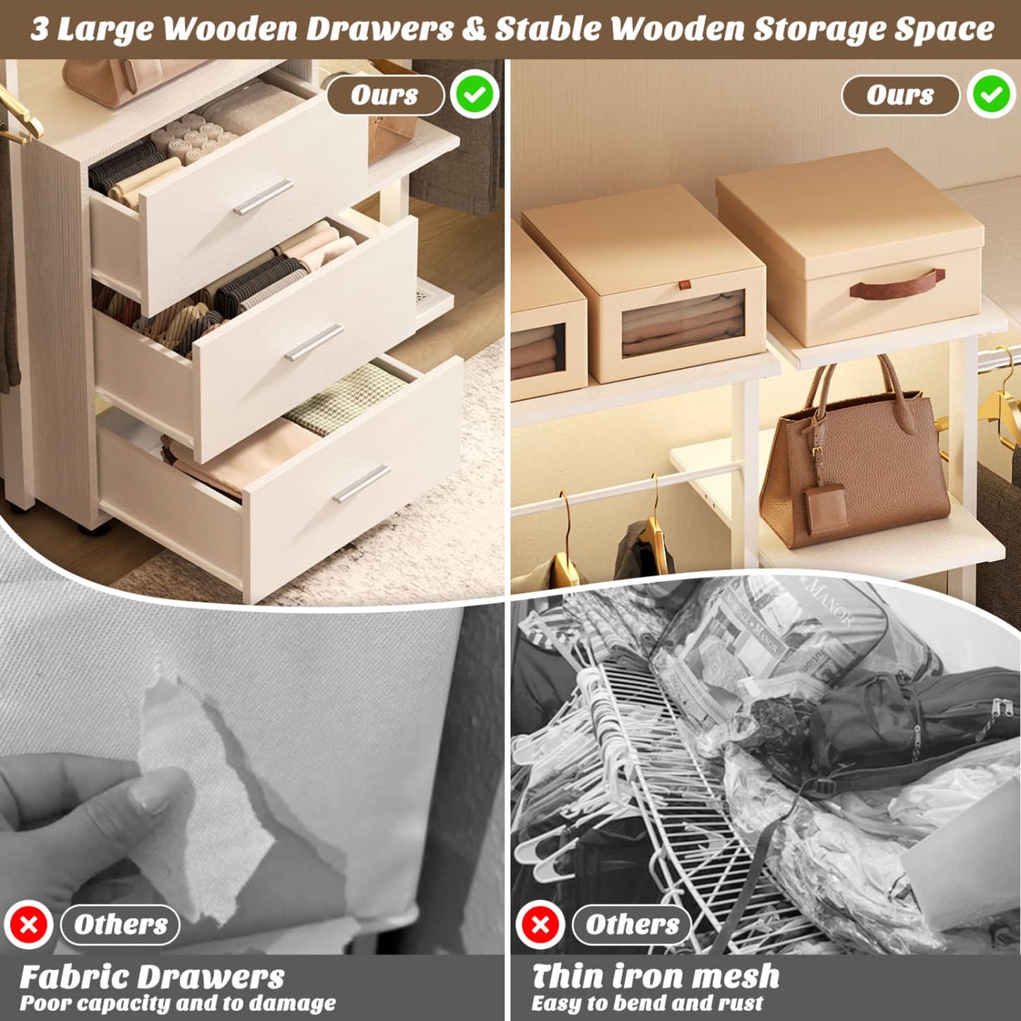 Heavy-duty Garment Rack Closet Organizer with Tower Shelving