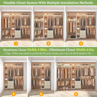 Heavy-duty Garment Rack Closet Organizer with Tower Shelving