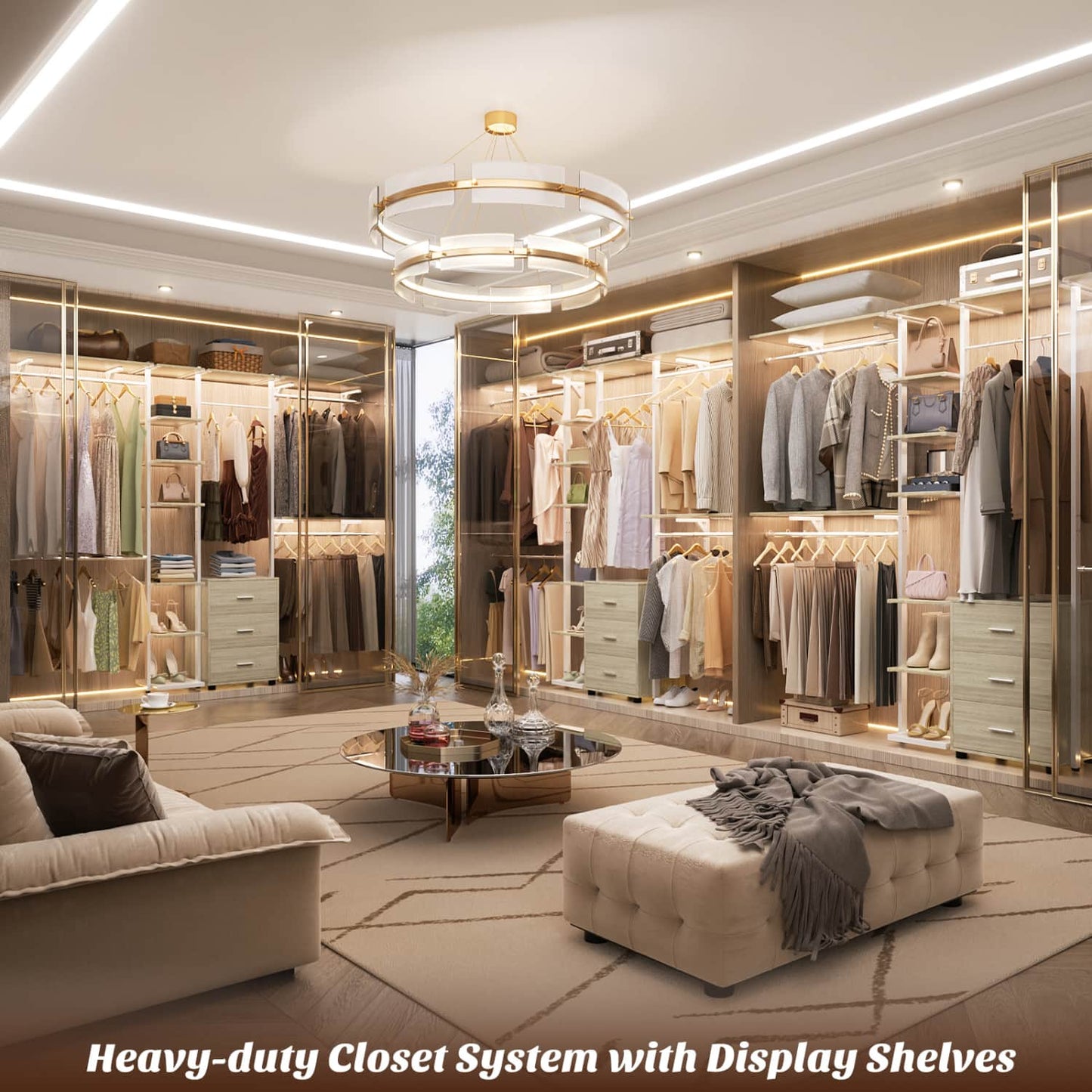Heavy-duty Garment Rack Closet Organizer with Tower Shelving