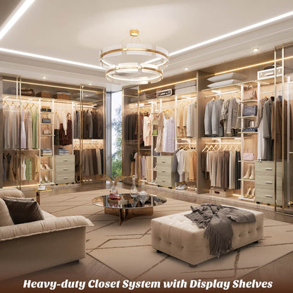 Heavy-duty Garment Rack Closet Organizer with Tower Shelving
