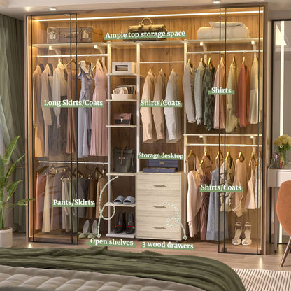 Heavy-duty Garment Rack Closet Organizer with Tower Shelving