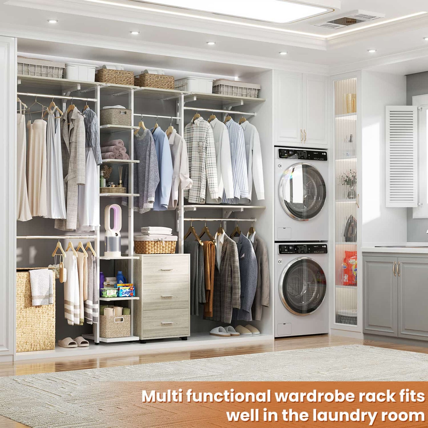 Heavy-duty Garment Rack Closet Organizer with Tower Shelving