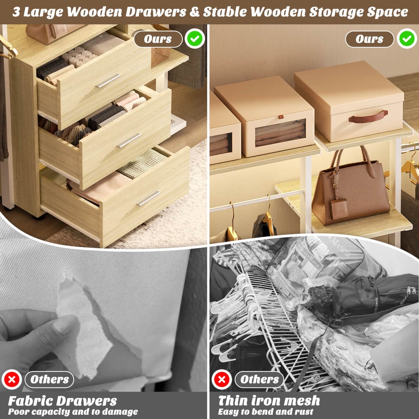 Heavy-duty Garment Rack Closet Organizer with Tower Shelving