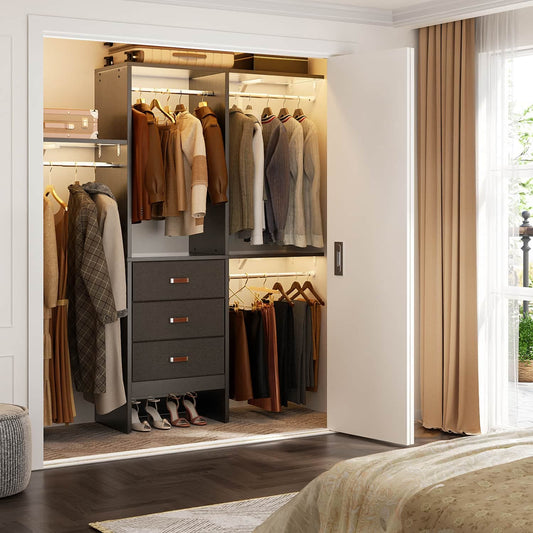 5FT Closet Organizer with Fabric Drawers, Small Closet System with 4 Hanging Rods