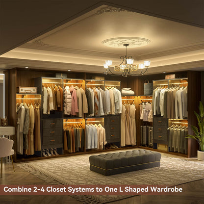 5FT Closet Organizer with Fabric Drawers, Small Closet System with 4 Hanging Rods