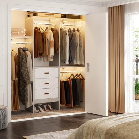 5FT Closet Organizer with Fabric Drawers, Small Closet System with 4 Hanging Rods