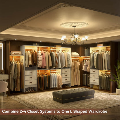 5FT Closet Organizer with Fabric Drawers, Small Closet System with 4 Hanging Rods