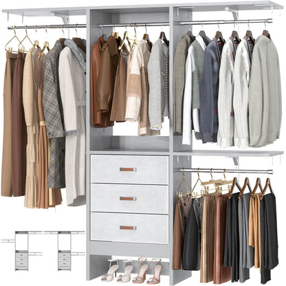 5FT Closet Organizer with Fabric Drawers, Small Closet System with 4 Hanging Rods