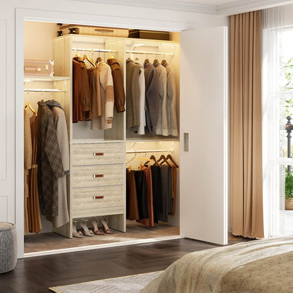 5FT Closet Organizer with Fabric Drawers, Small Closet System with 4 Hanging Rods