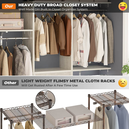 5FT Closet Organizer with Fabric Drawers, Small Closet System with 4 Hanging Rods