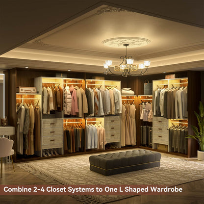 5FT Closet Organizer with Fabric Drawers, Small Closet System with 4 Hanging Rods