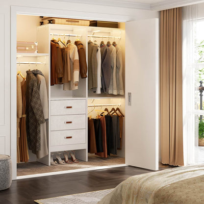 5FT Closet Organizer with Fabric Drawers, Small Closet System with 4 Hanging Rods