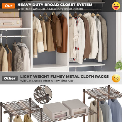 5FT Closet Organizer with Fabric Drawers, Small Closet System with 4 Hanging Rods