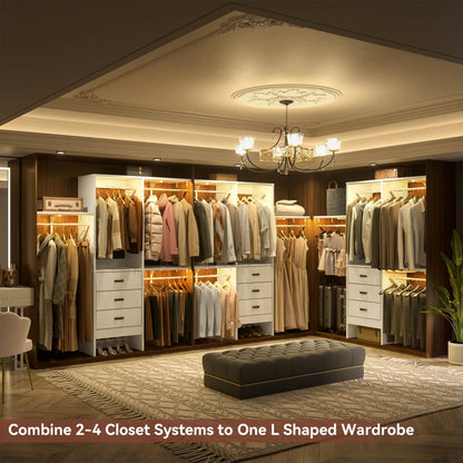 5FT Closet Organizer with Fabric Drawers, Small Closet System with 4 Hanging Rods