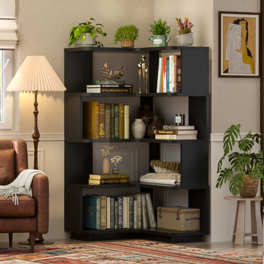 4-tier Corner Bookshelf, Space-saving Bookcase Display Storage Shelf
