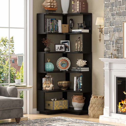 5-tier Corner Bookshelf, Space-saving Bookcase Display Storage Shelf