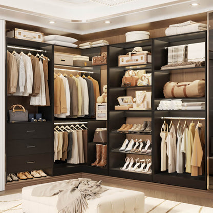 Closet System with Adjustable Shoe Shelves and Drawers