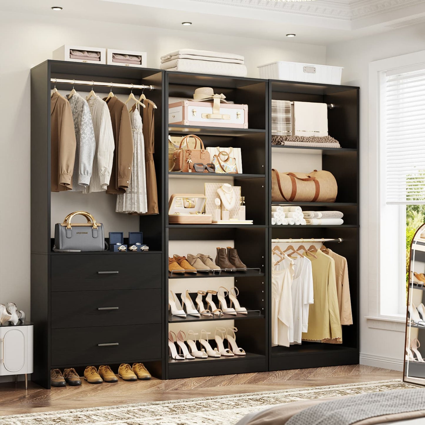 Closet System with Adjustable Shoe Shelves and Drawers