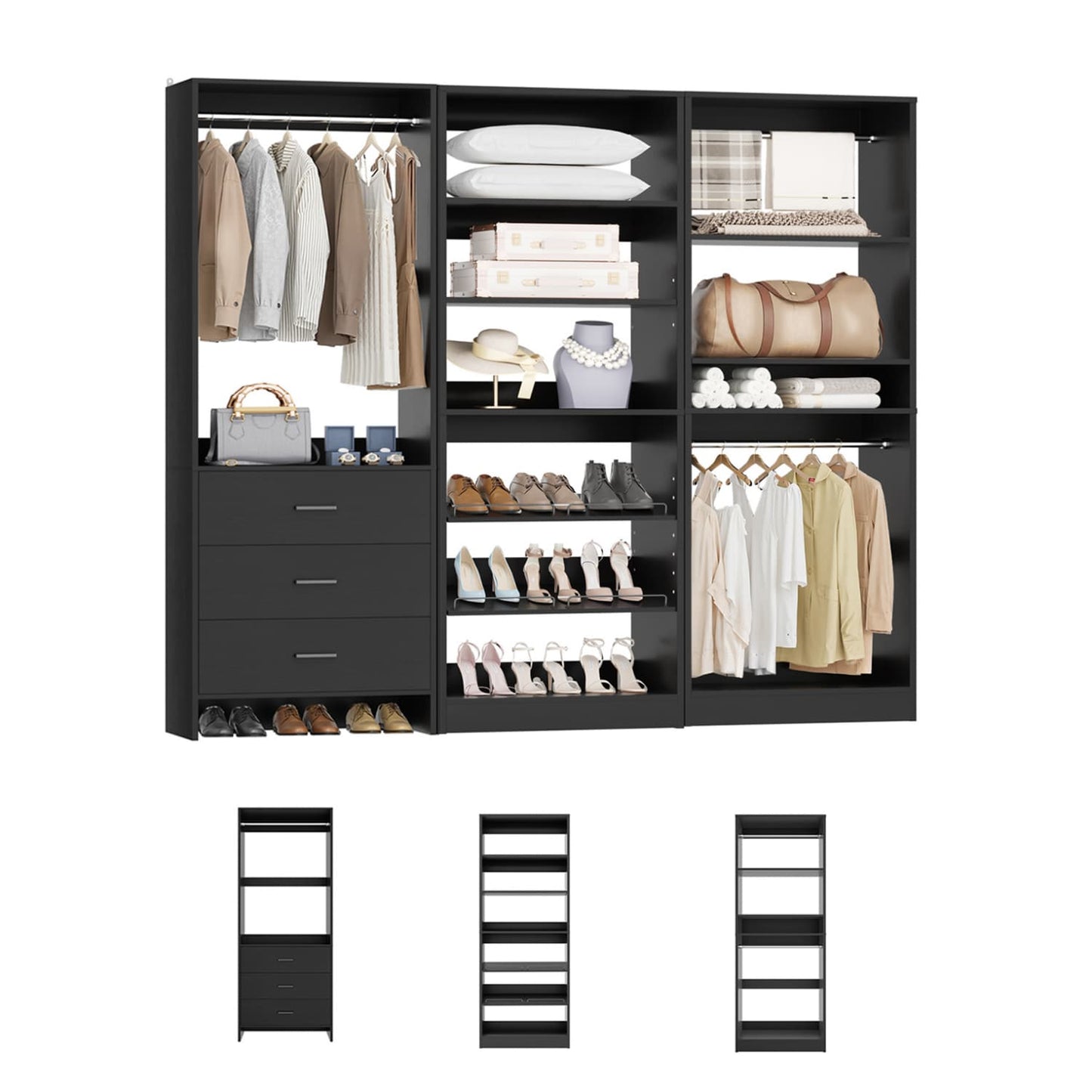 Closet System with Adjustable Shoe Shelves and Drawers