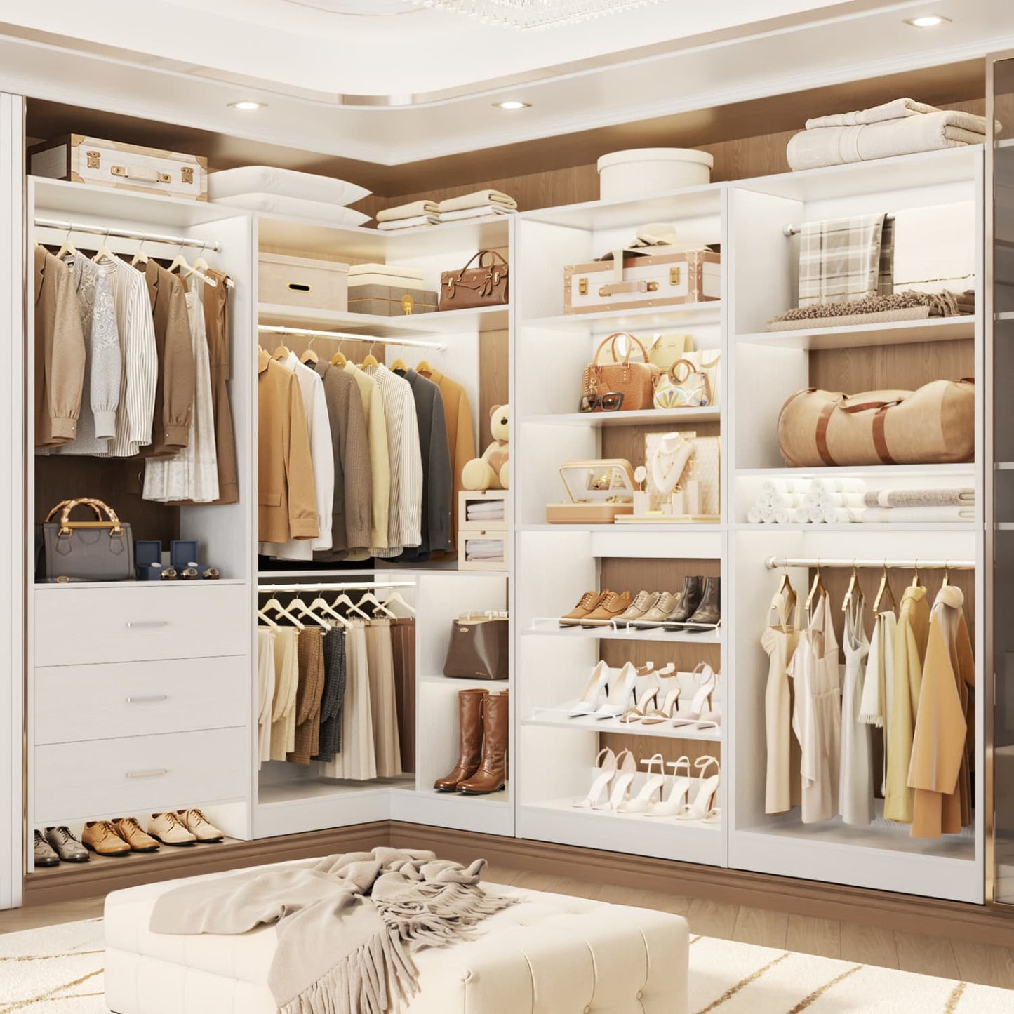 Closet System with Adjustable Shoe Shelves and Drawers