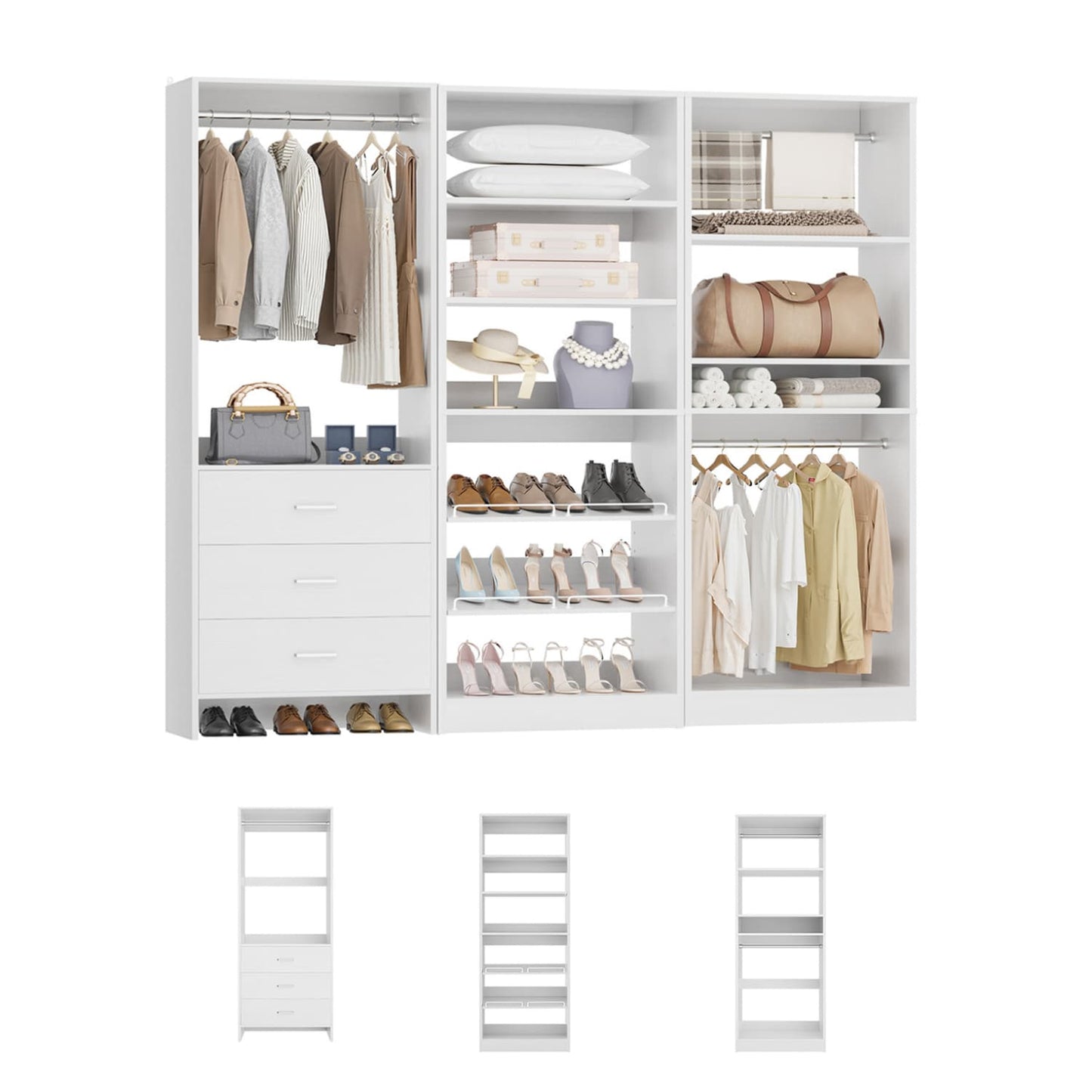 Closet System with Adjustable Shoe Shelves and Drawers