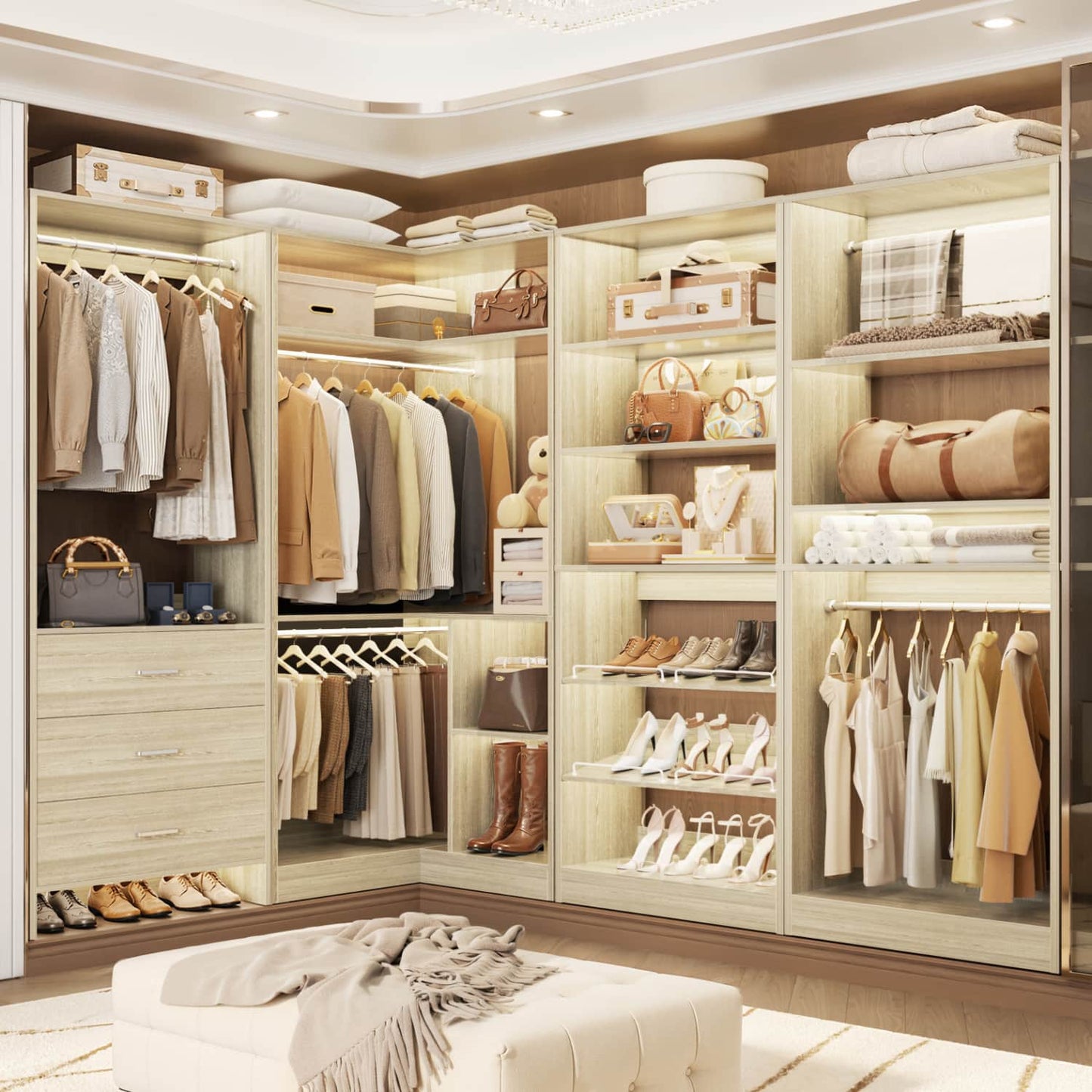 Closet System with Adjustable Shoe Shelves and Drawers