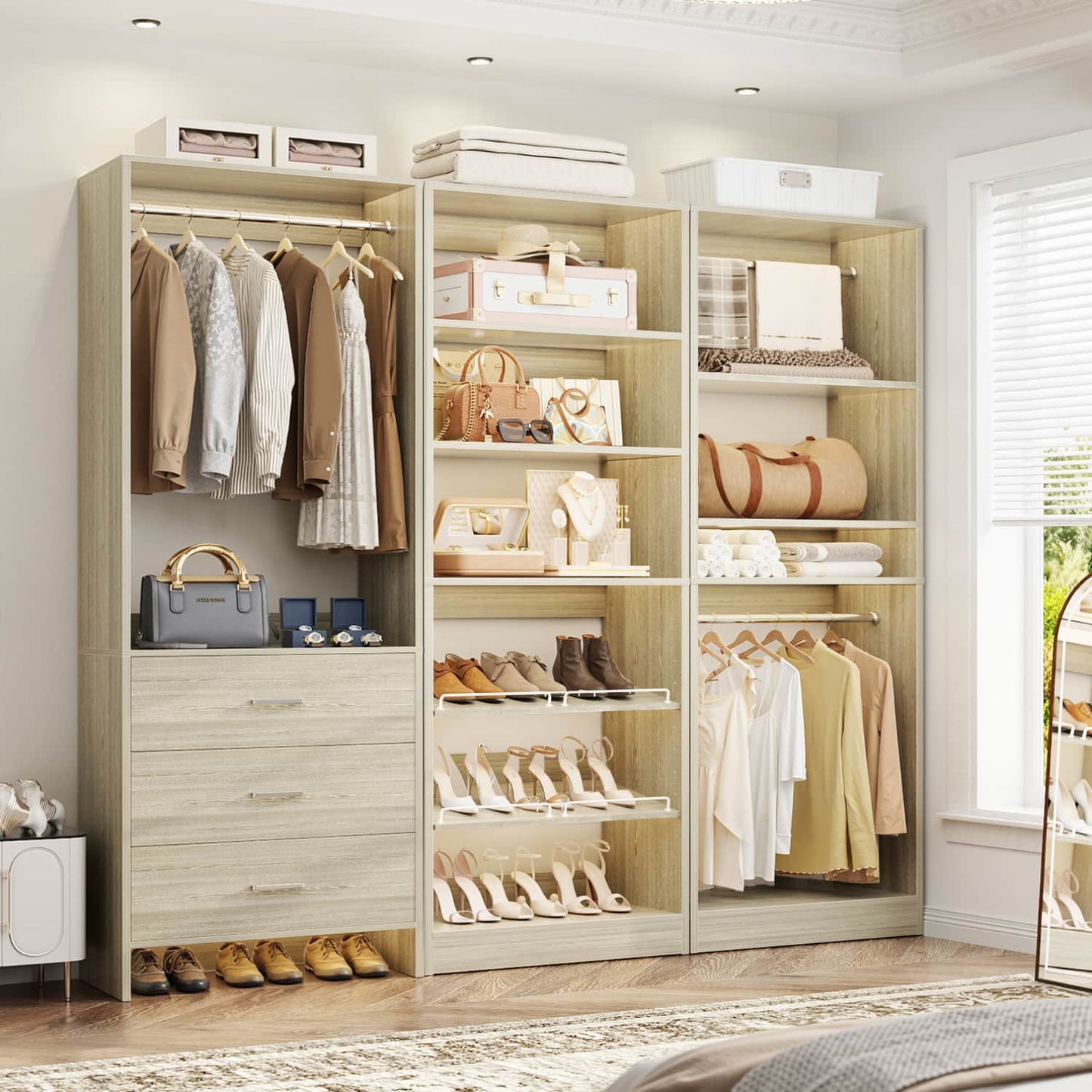 Closet System with Adjustable Shoe Shelves and Drawers