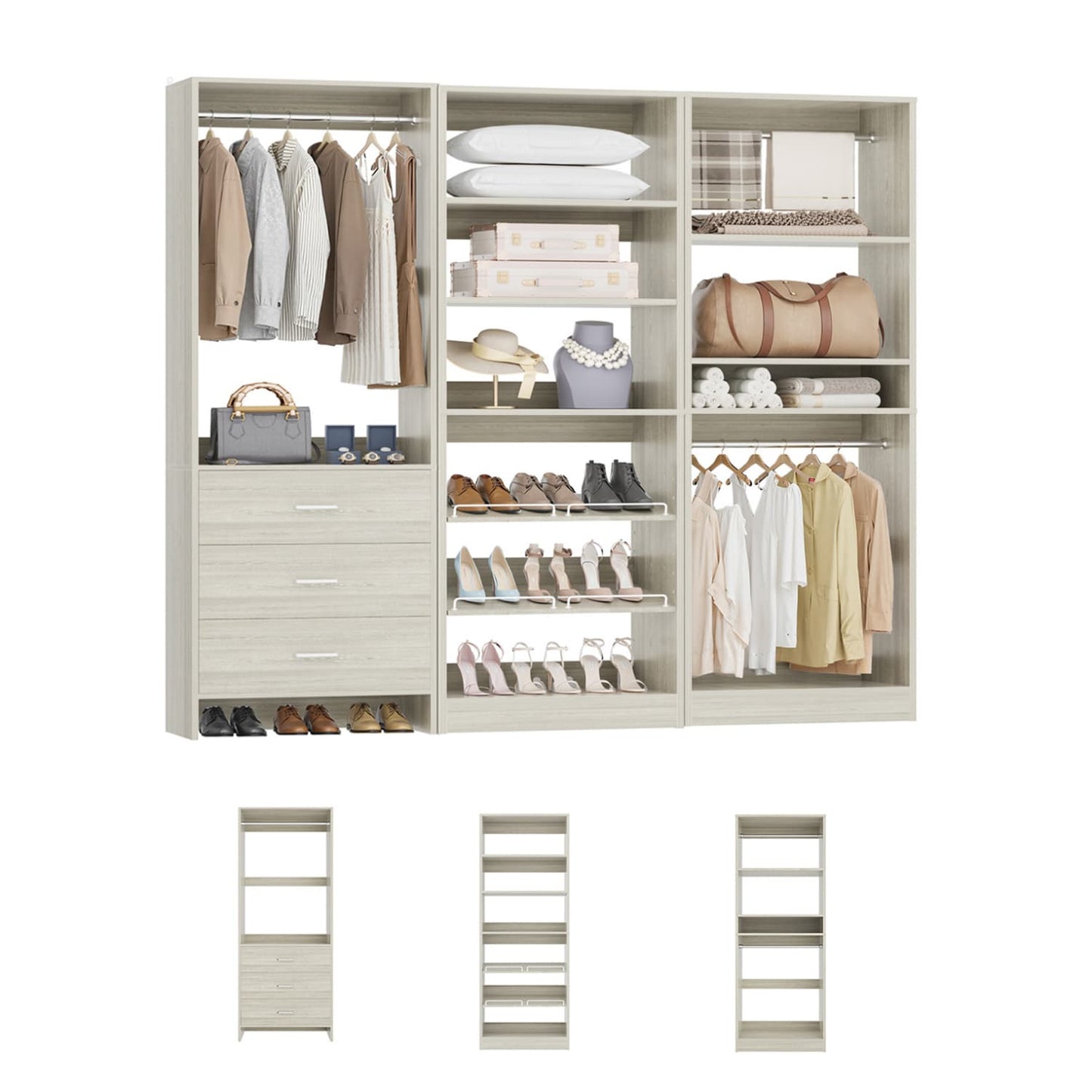 Closet System with Adjustable Shoe Shelves and Drawers