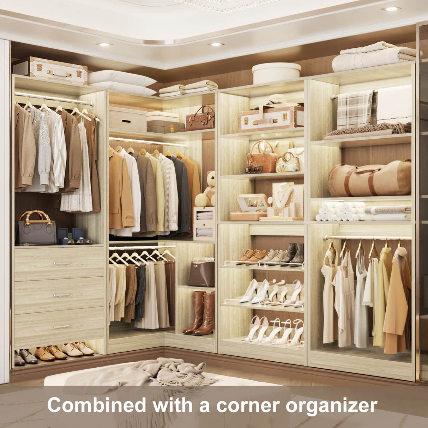 Closet System with Adjustable Shoe Shelves and Drawers