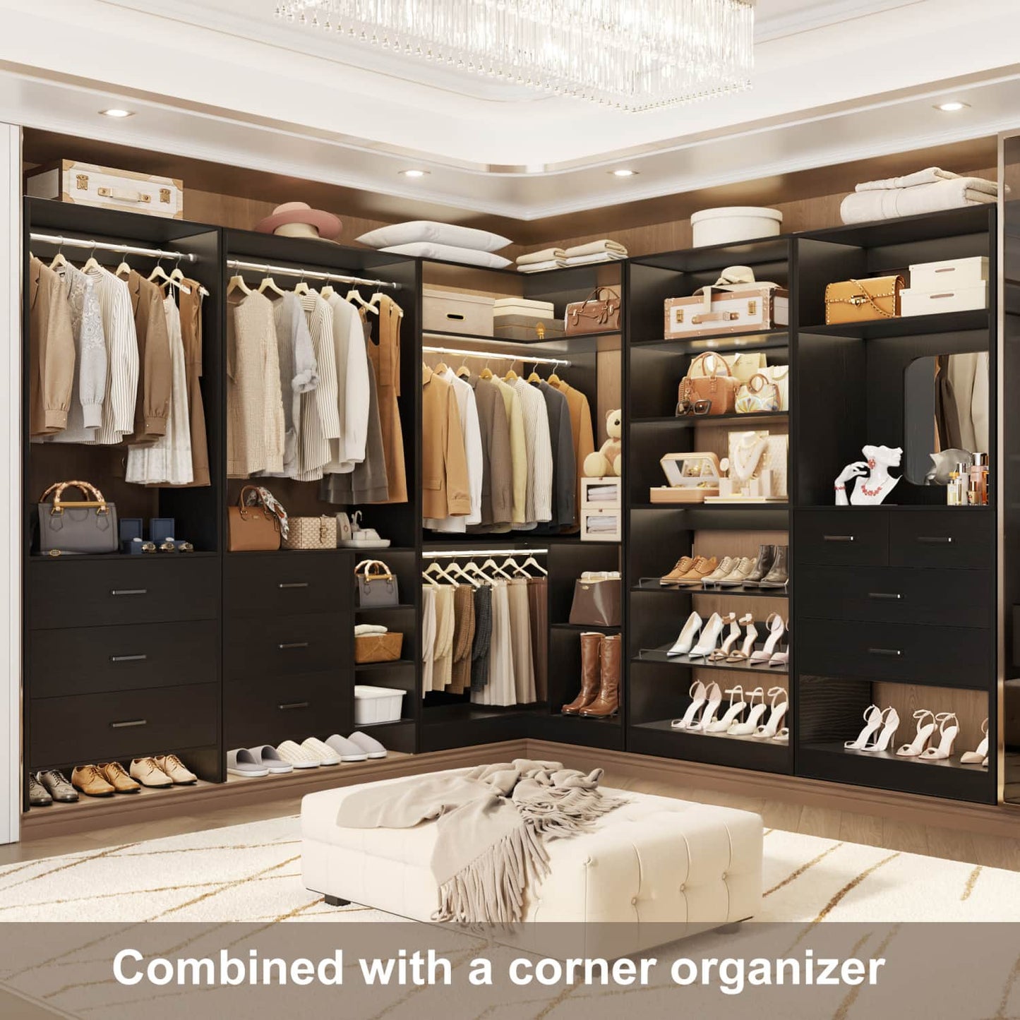 Closet System with Adjustable Shoe Shelves and Drawers