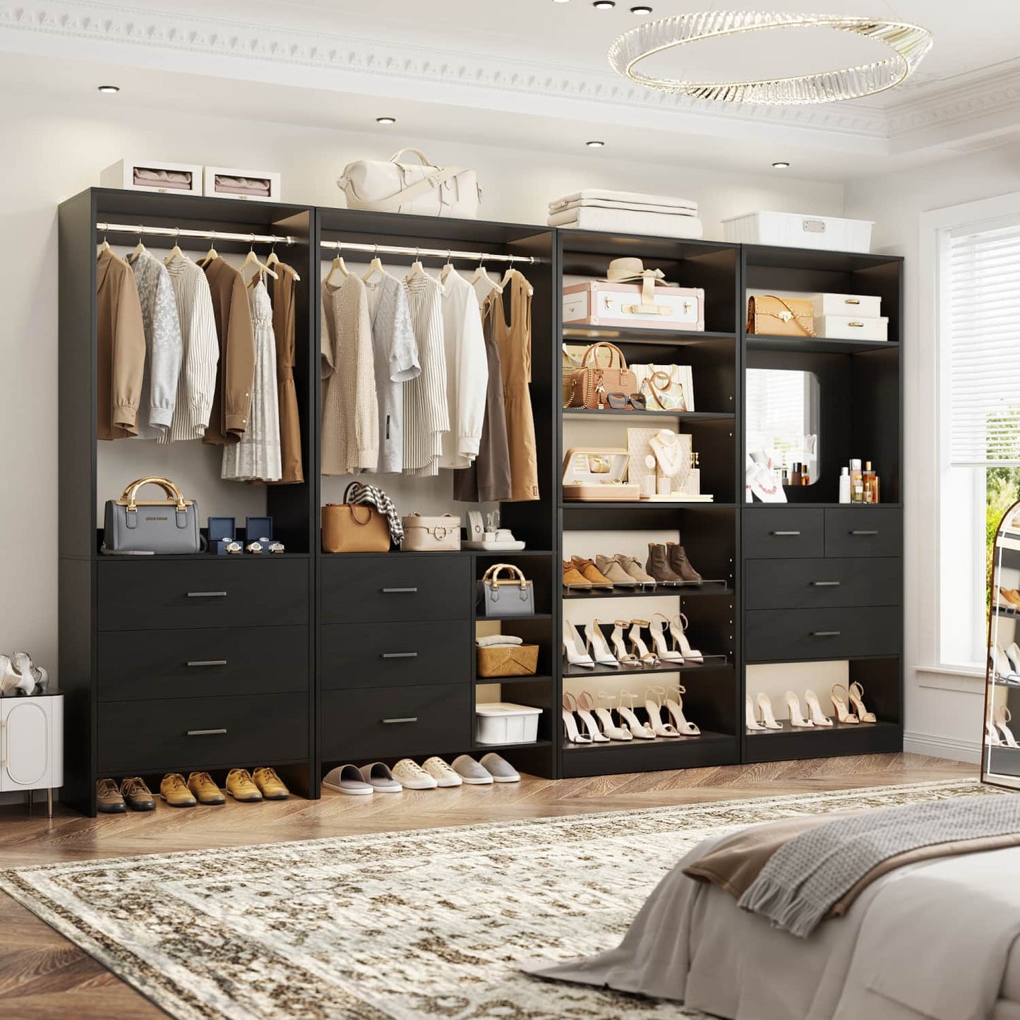 Closet System with Adjustable Shoe Shelves and Drawers