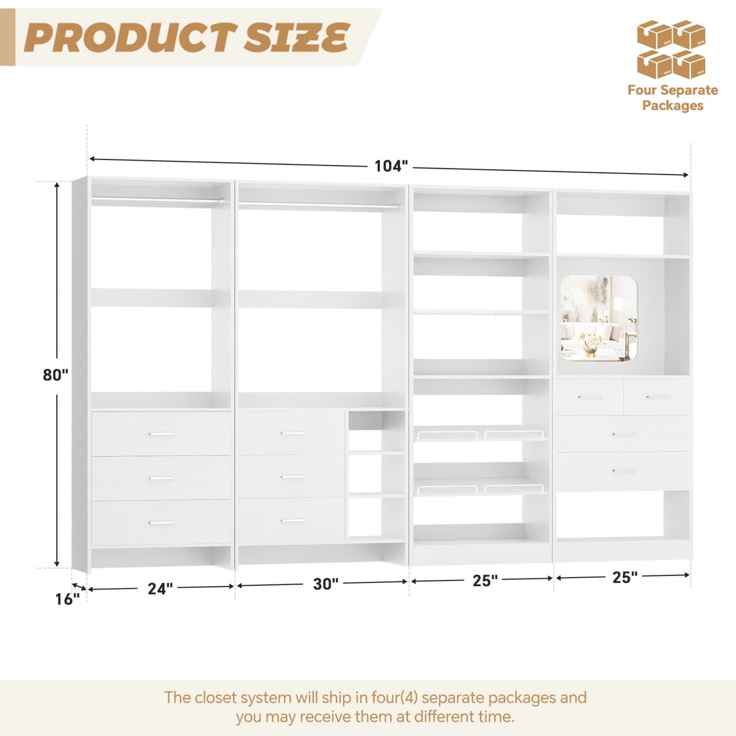 Closet System with Adjustable Shoe Shelves and Drawers