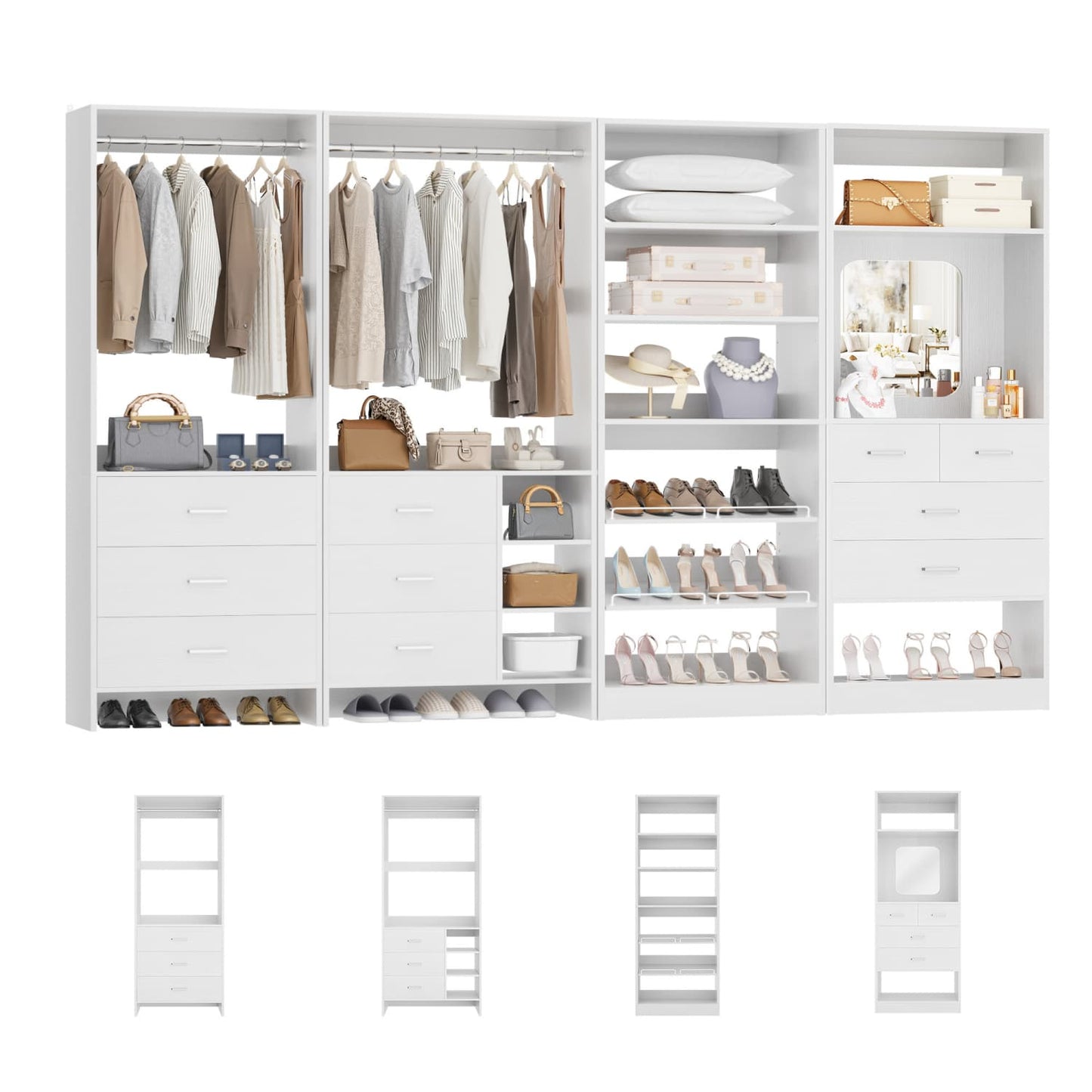 Closet System with Adjustable Shoe Shelves and Drawers