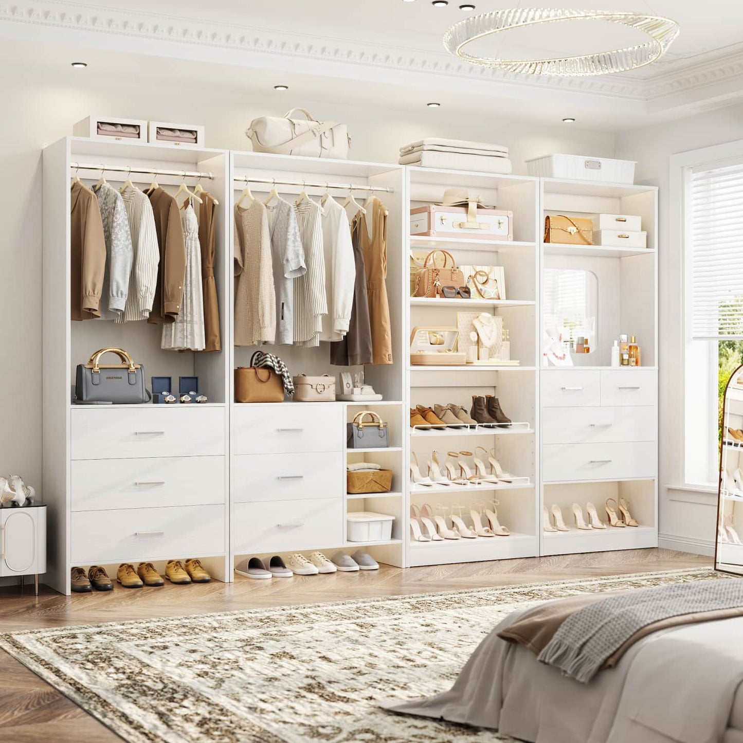 Closet System with Adjustable Shoe Shelves and Drawers