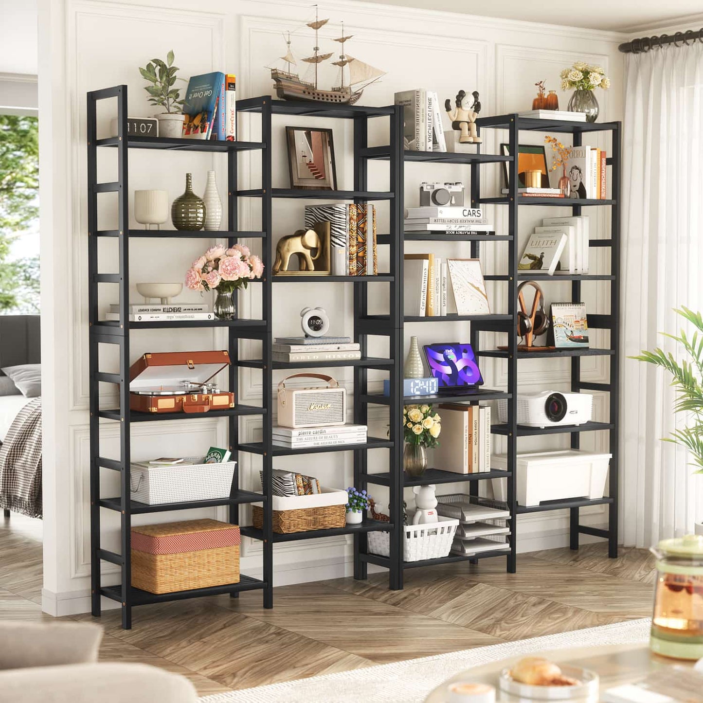 Dual Bamboo Bookshelf with 12 Open Shelves, 41-In  Display  Storage Shelving