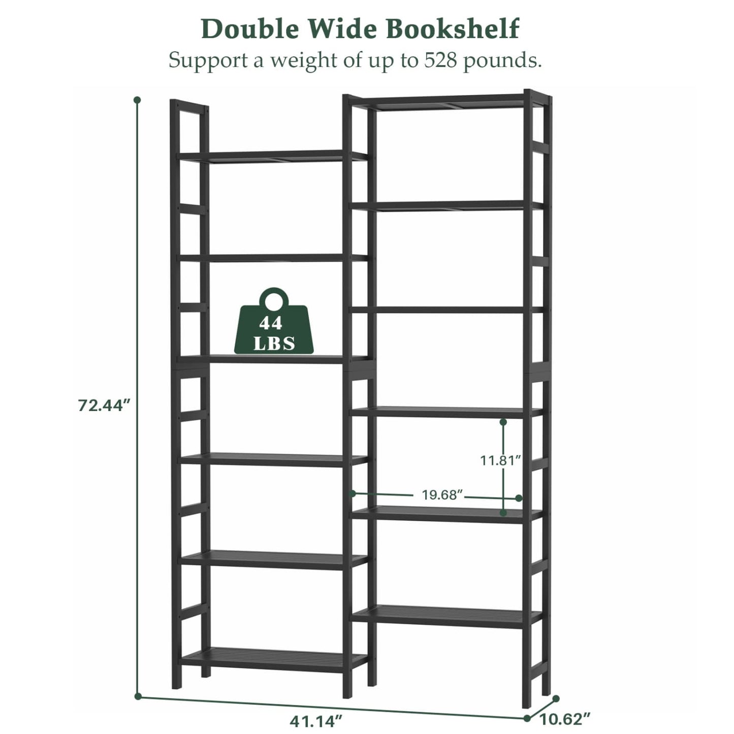 Dual Bamboo Bookshelf with 12 Open Shelves, 41-In  Display  Storage Shelving