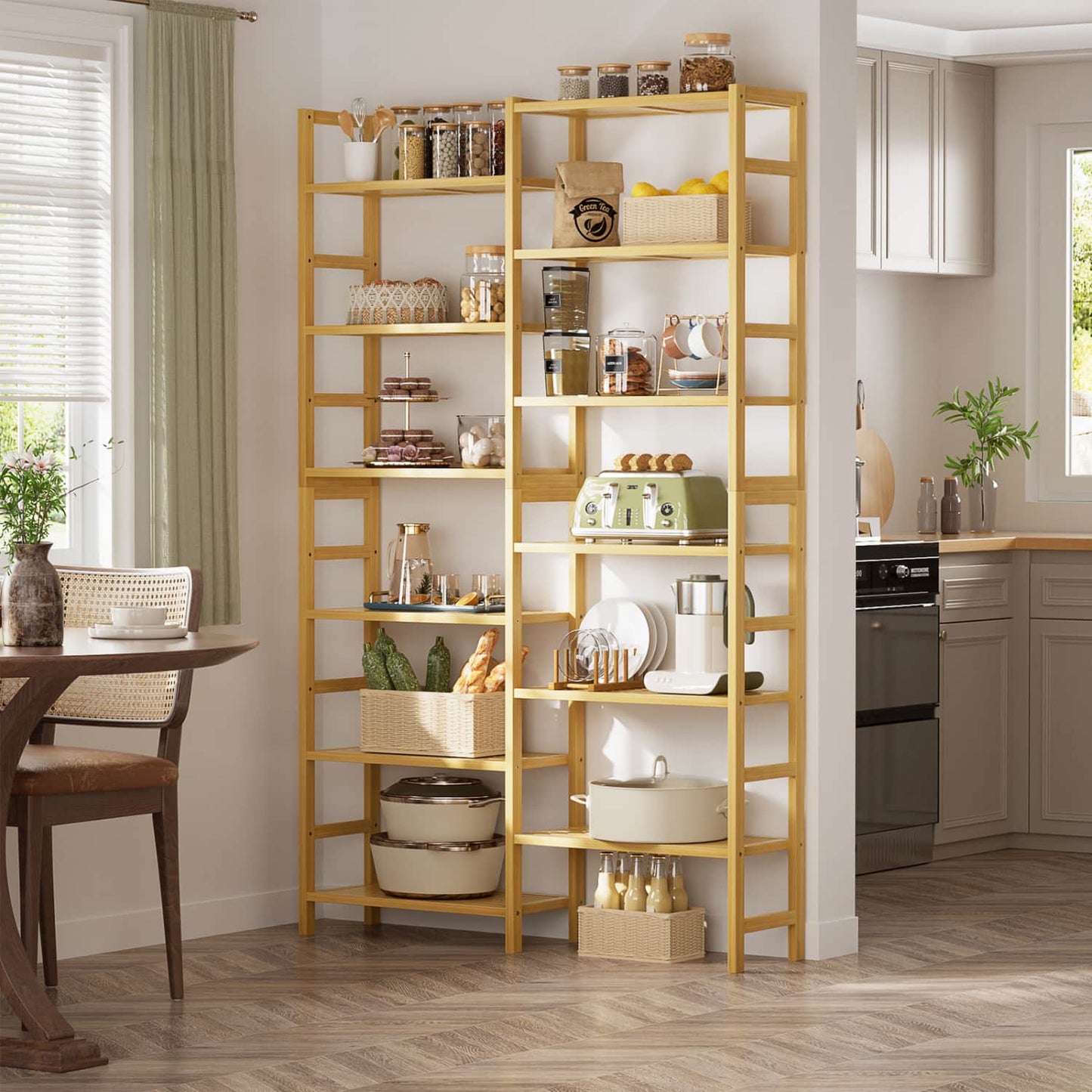Dual Bamboo Bookshelf with 12 Open Shelves, 41-In  Display  Storage Shelving