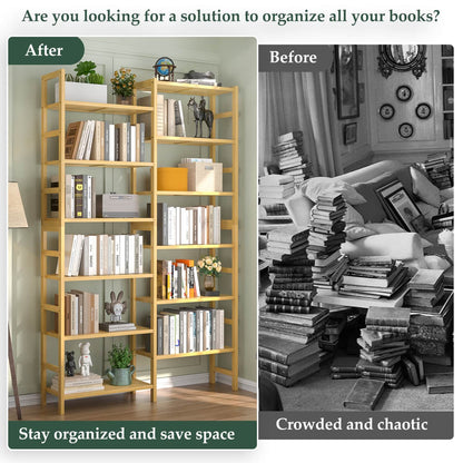 Dual Bamboo Bookshelf with 12 Open Shelves, 41-In  Display  Storage Shelving