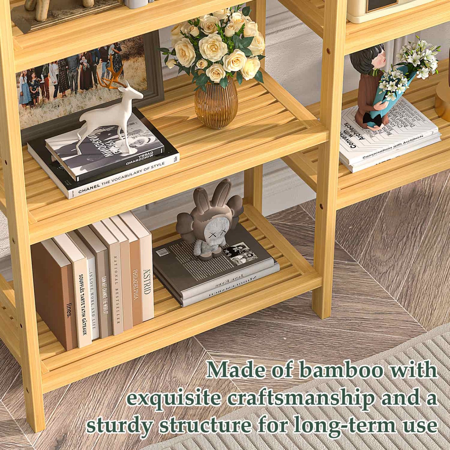 Dual Bamboo Bookshelf with 12 Open Shelves, 41-In  Display  Storage Shelving