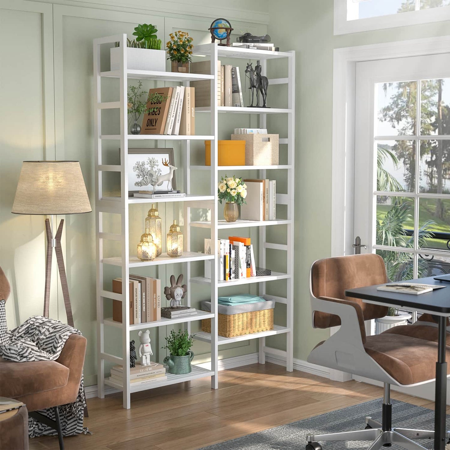 Dual Bamboo Bookshelf with 12 Open Shelves, 41-In  Display  Storage Shelving