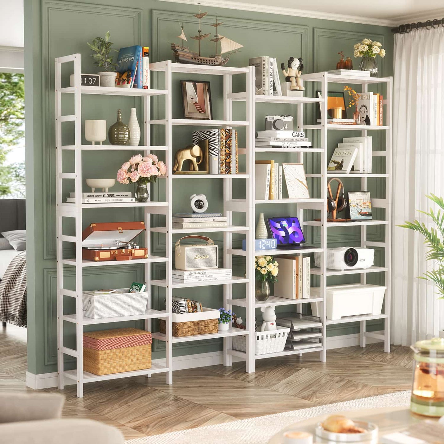 Dual Bamboo Bookshelf with 12 Open Shelves, 41-In  Display  Storage Shelving