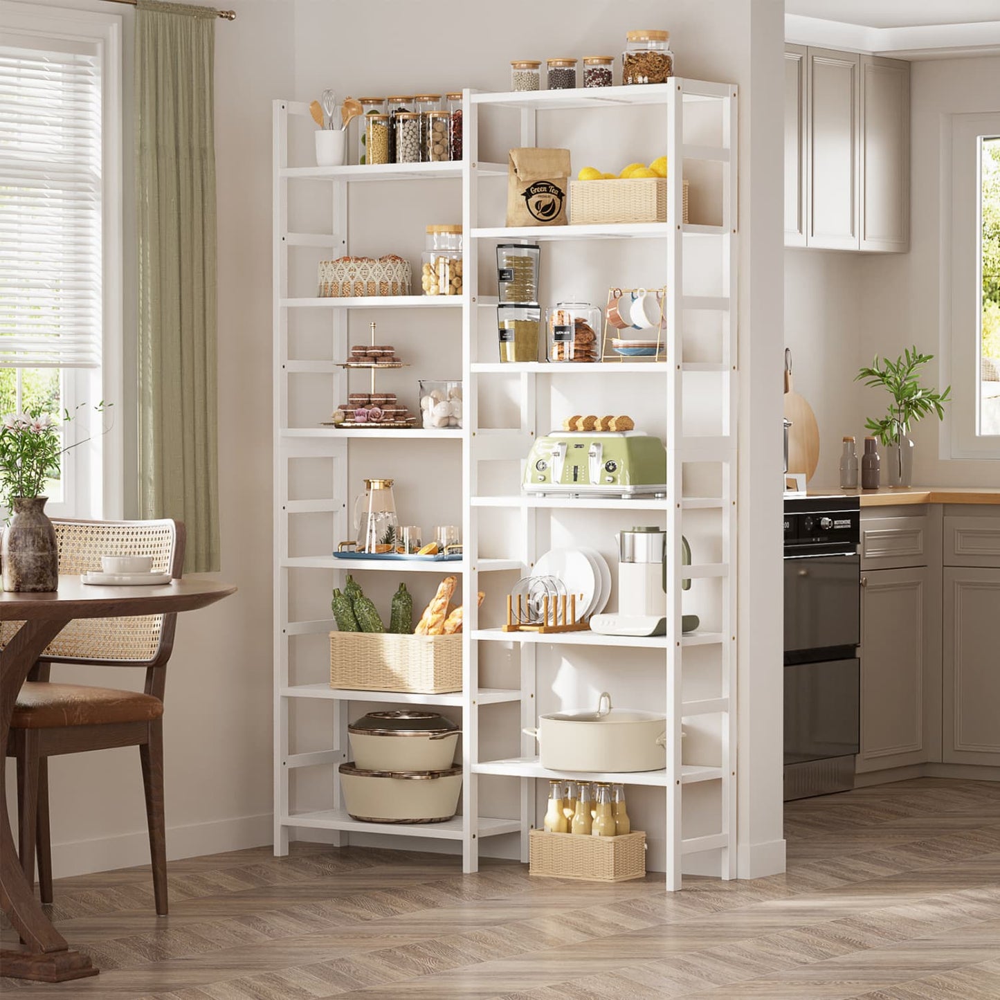 Dual Bamboo Bookshelf with 12 Open Shelves, 41-In  Display  Storage Shelving