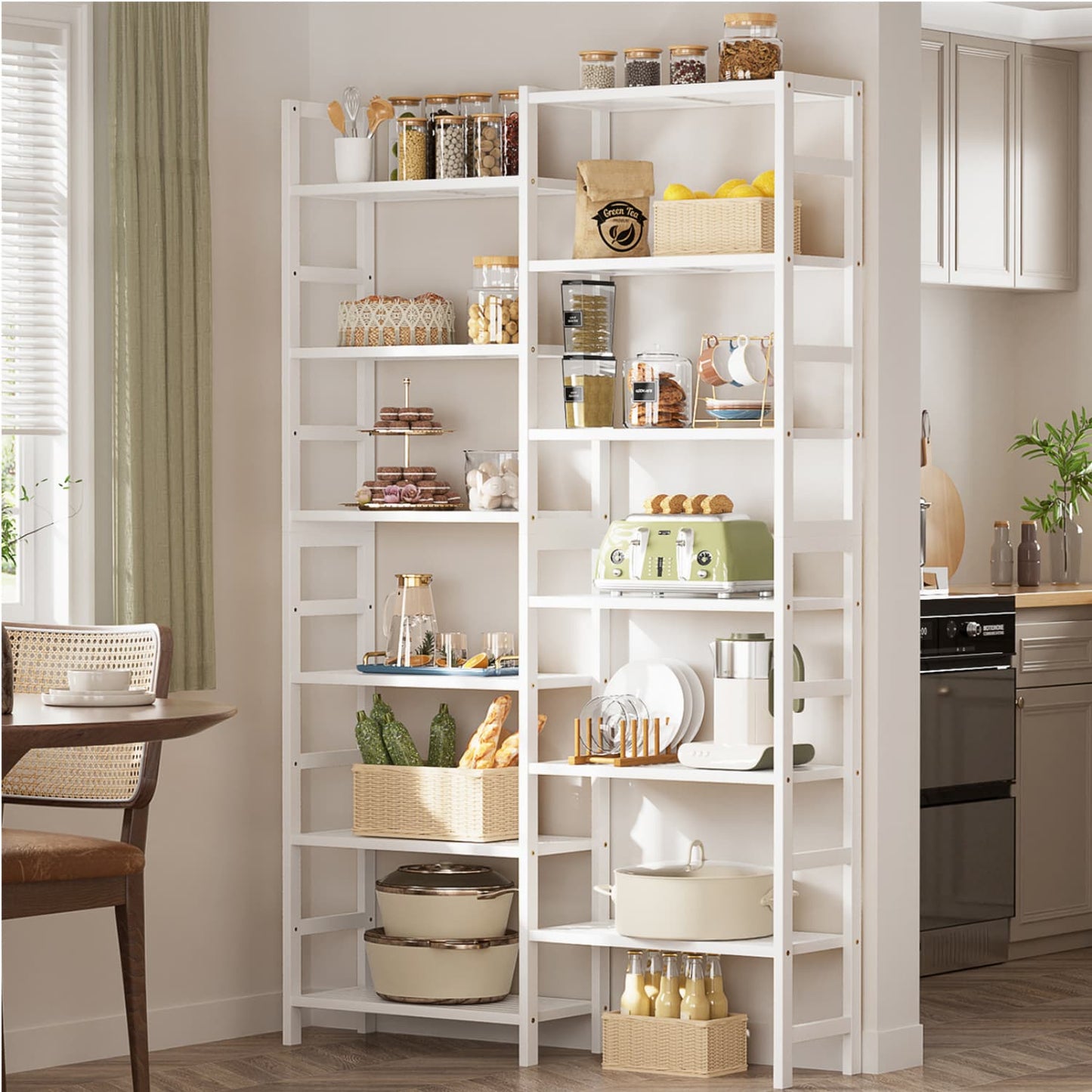 Dual Bamboo Bookshelf with 12 Open Shelves, 41-In  Display  Storage Shelving