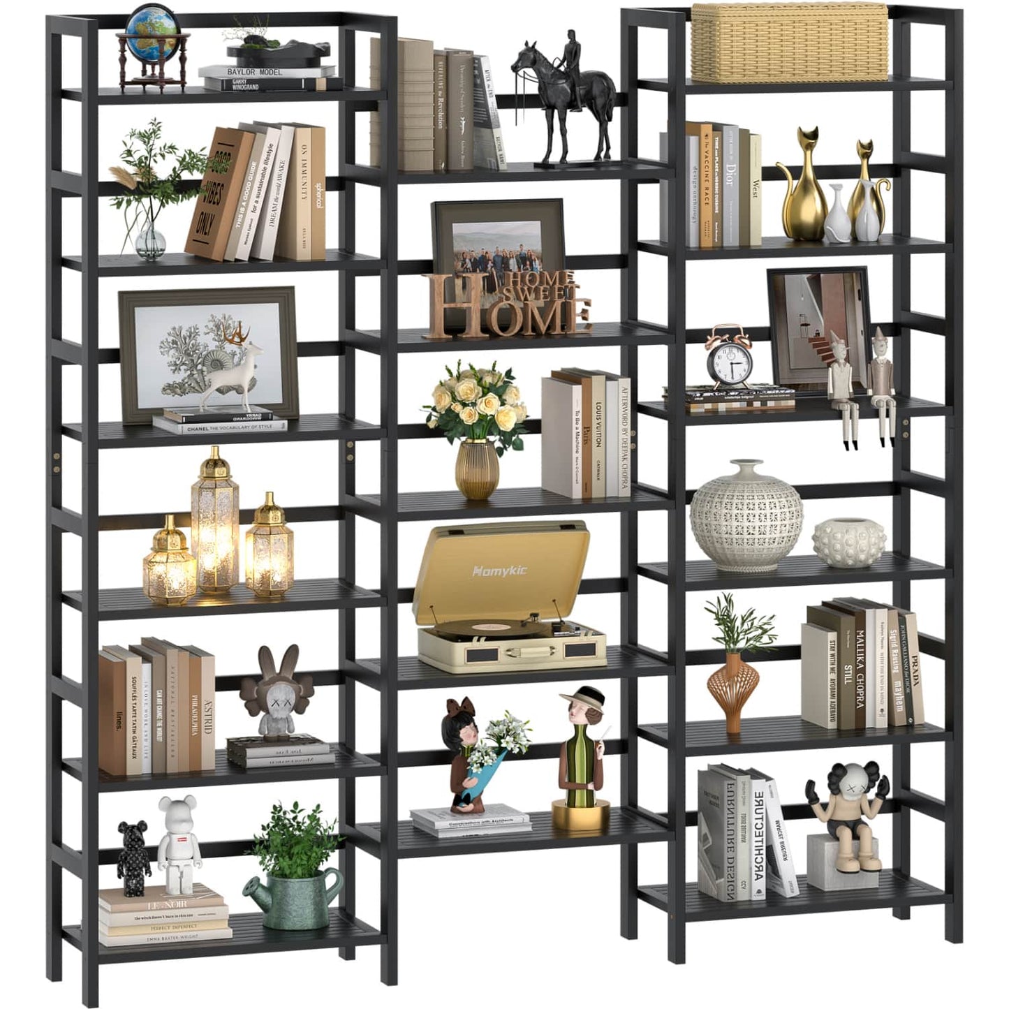 6-Tier Bamboo Bookshelf with 17 Display Shelves, 61-In Wide Open Bookcase