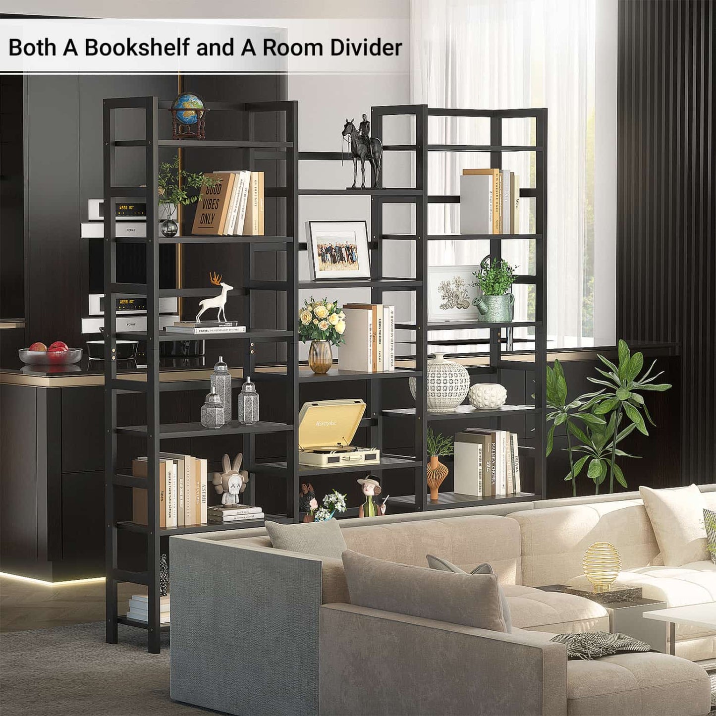 6-Tier Bamboo Bookshelf with 17 Display Shelves, 61-In Wide Open Bookcase