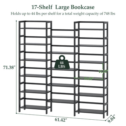 6-Tier Bamboo Bookshelf with 17 Display Shelves, 61-In Wide Open Bookcase