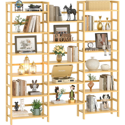 6-Tier Bamboo Bookshelf with 17 Display Shelves, 61-In Wide Open Bookcase
