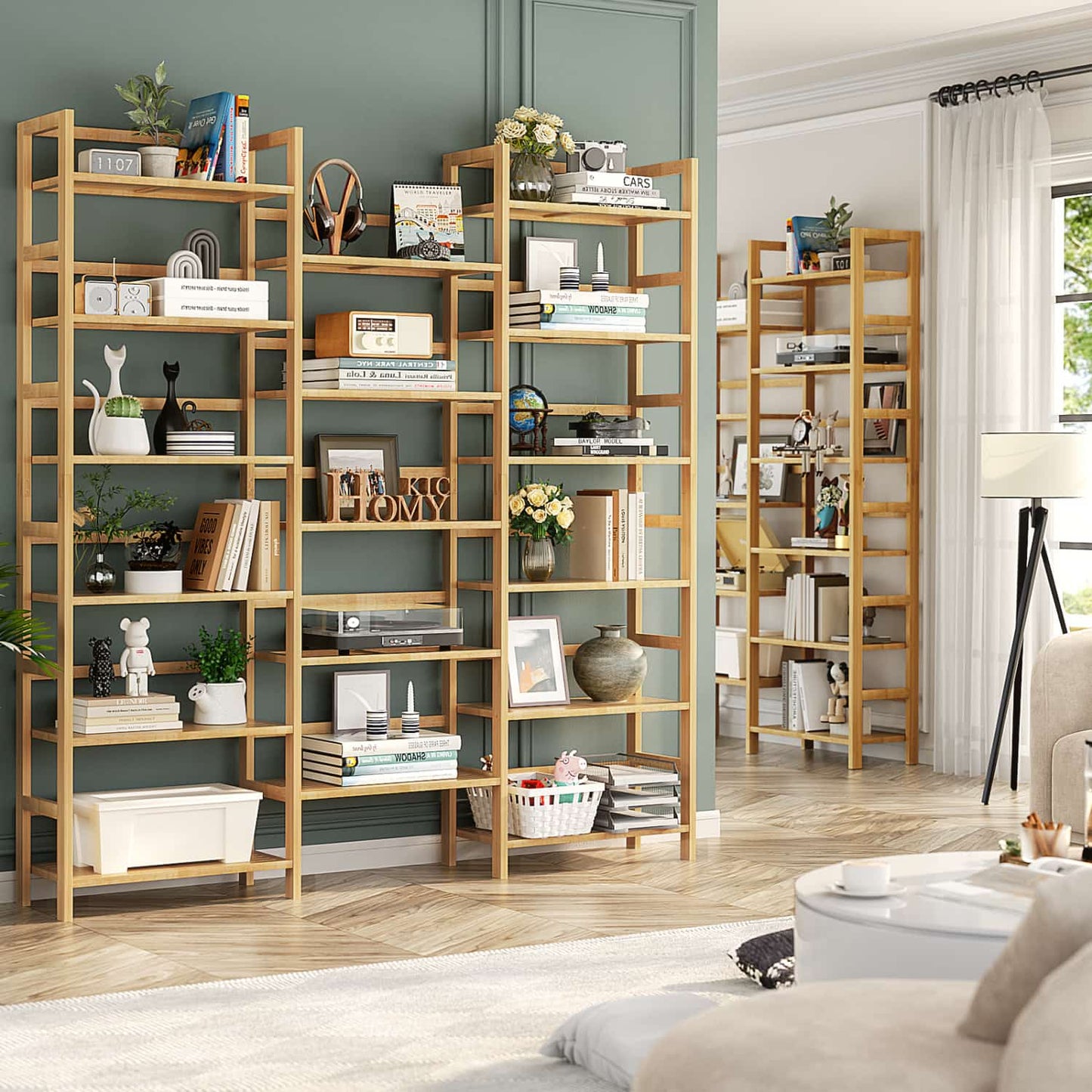 6-Tier Bamboo Bookshelf with 17 Display Shelves, 61-In Wide Open Bookcase