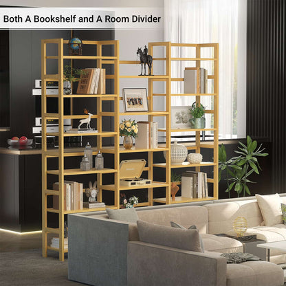 6-Tier Bamboo Bookshelf with 17 Display Shelves, 61-In Wide Open Bookcase