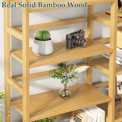 6-Tier Bamboo Bookshelf with 17 Display Shelves, 61-In Wide Open Bookcase